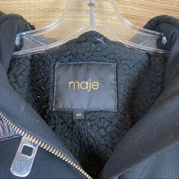 Maje Black Hooded With Racoon Trimed Coat Parka - Picture 9 of 11